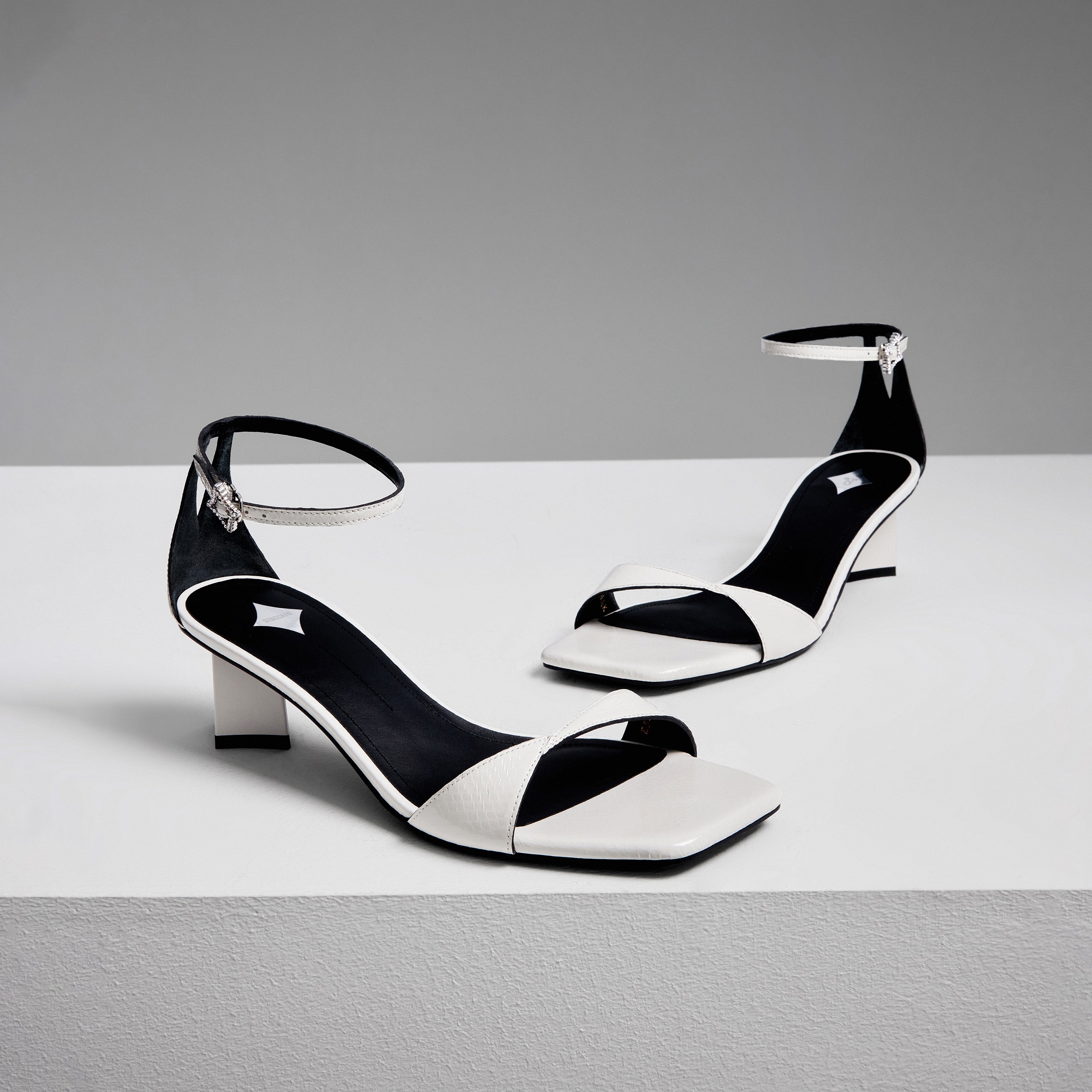 Beige Ankle Strap Block Heeled Sandals