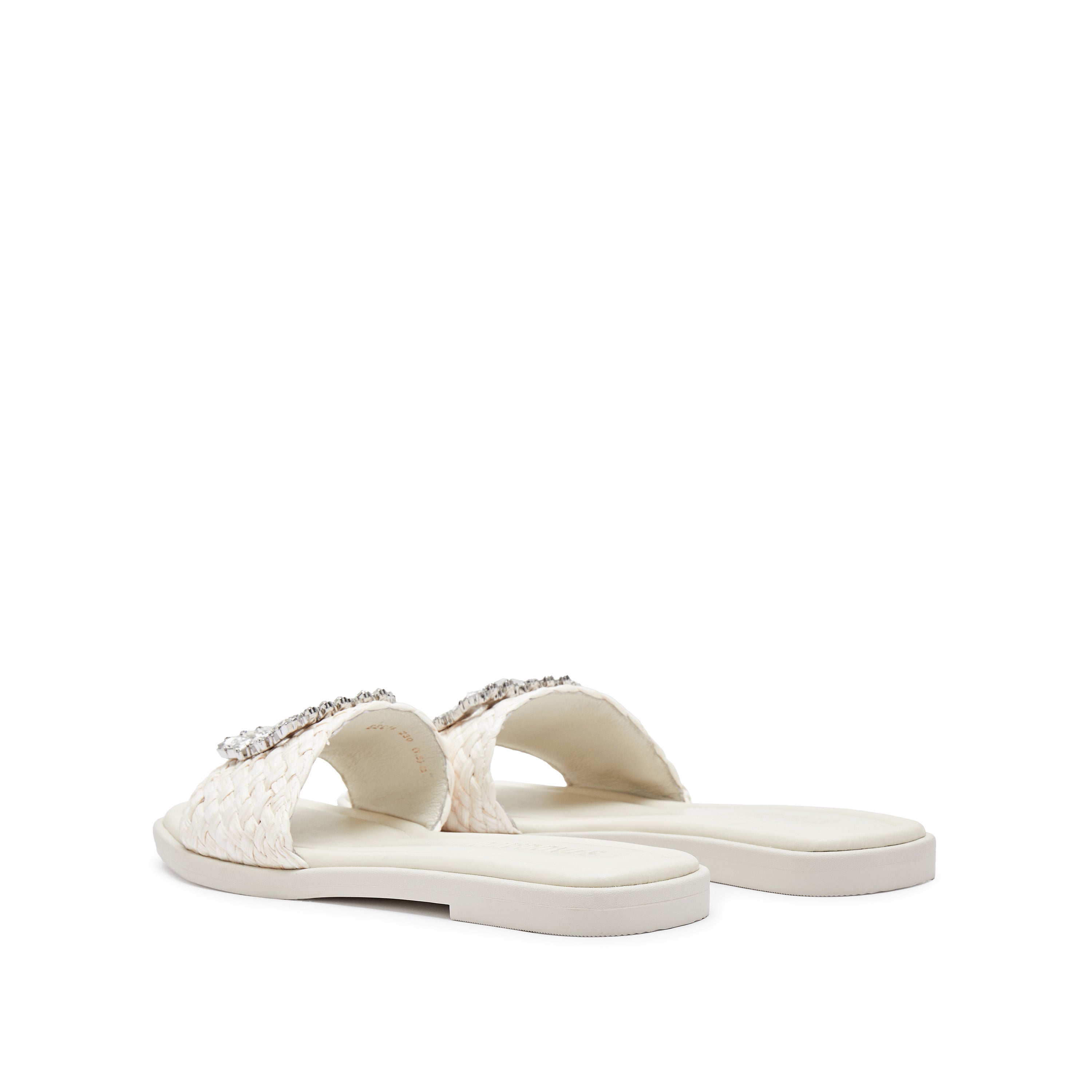 Beige Crystal Buckle Straw Strap Slides