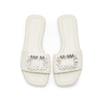 Load image into Gallery viewer, Beige Crystal Buckle Straw Strap Slides
