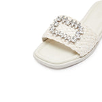 Load image into Gallery viewer, Beige Crystal Buckle Straw Strap Slides
