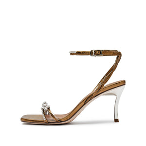 Bronze Crystal Thorns Cross Strap Heel Sandals