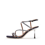 Load image into Gallery viewer, Denim Crystal Cross Strap Heeled Sandals
