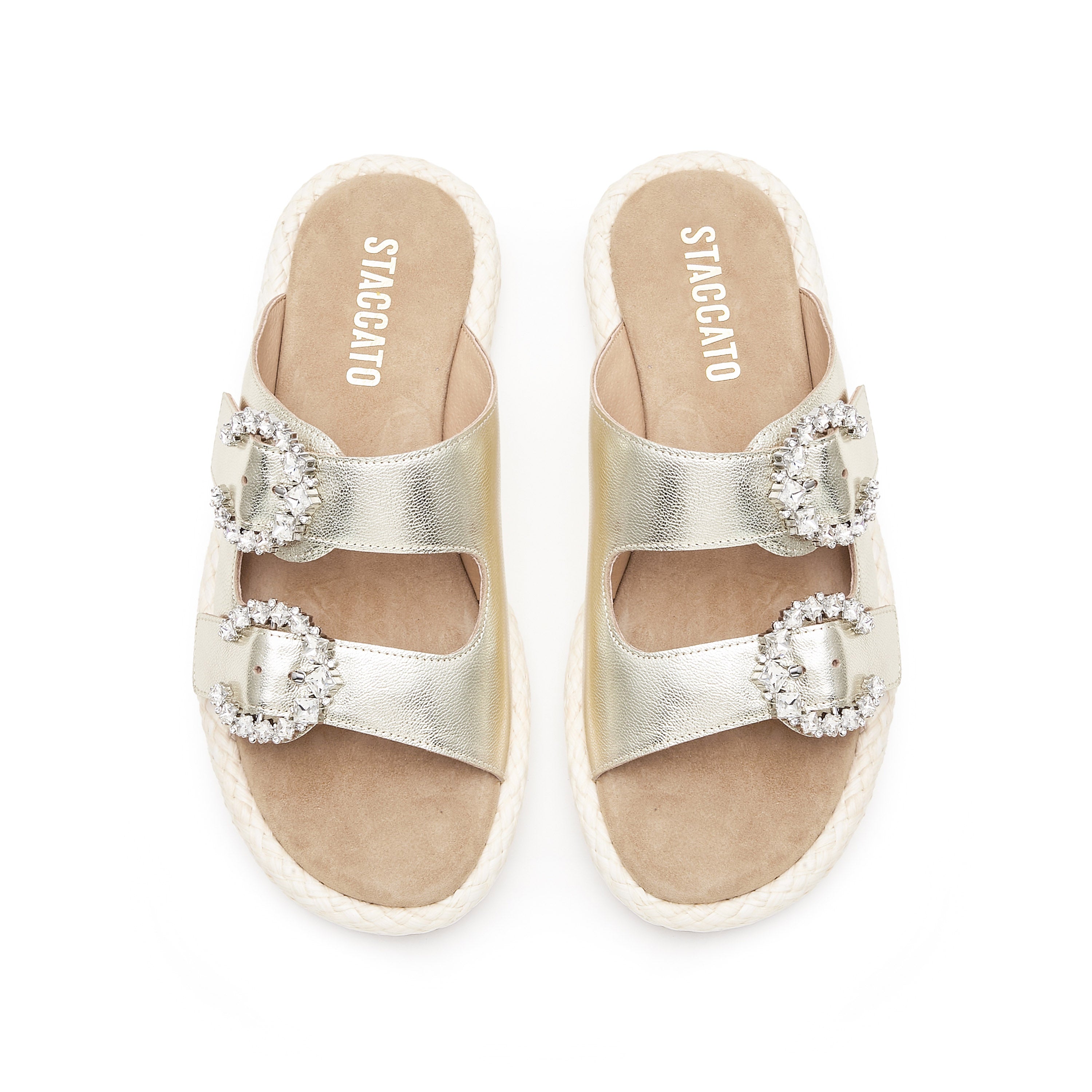 Metallic Crystal Buckle Straps Straw Sandals