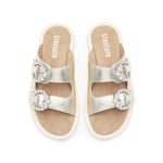 Load image into Gallery viewer, Metallic Crystal Buckle Straps Straw Sandals
