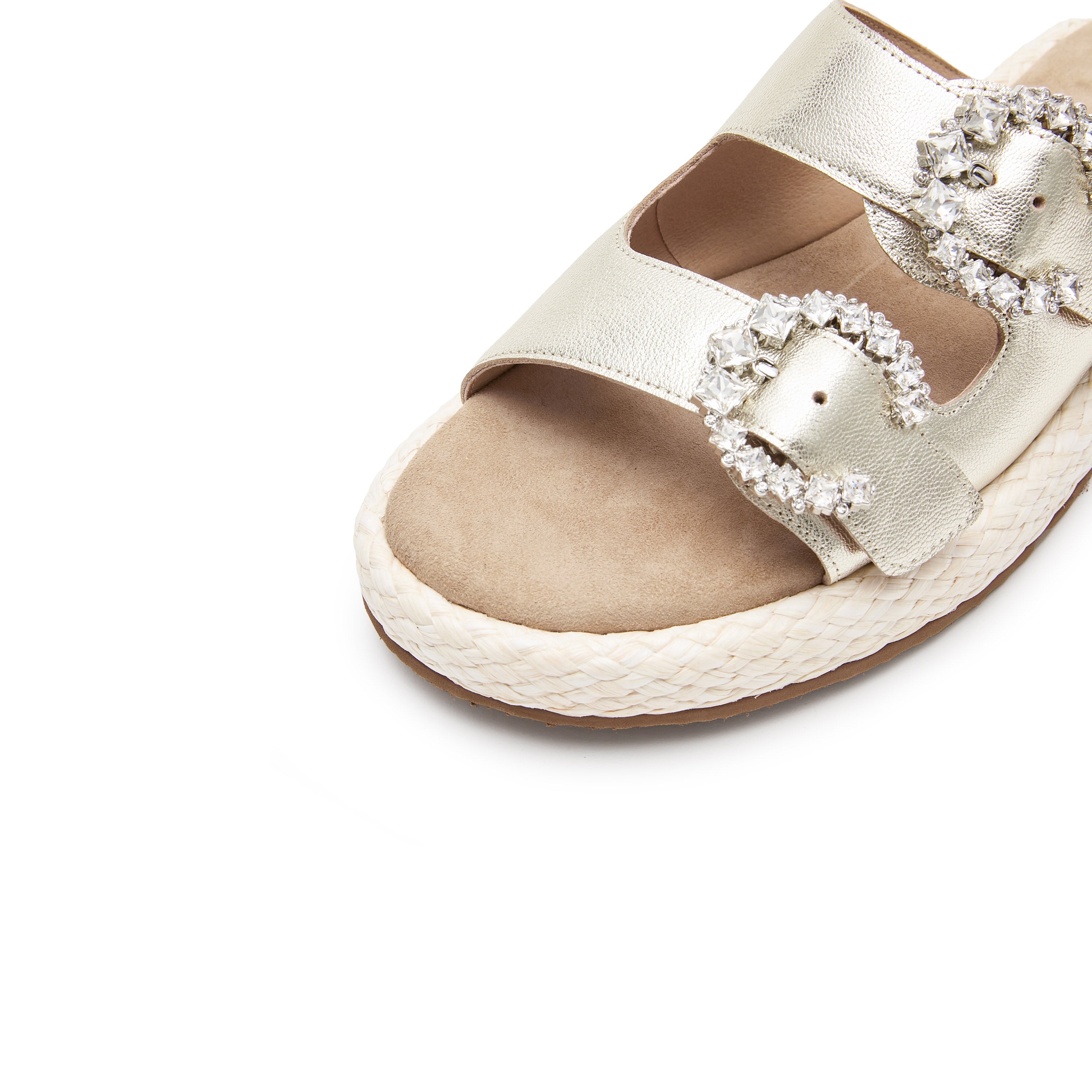 Metallic Crystal Buckle Straps Straw Sandals