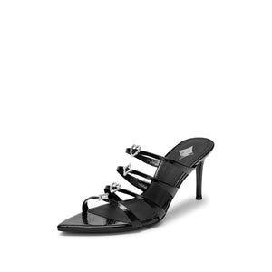 Black Strappy Heeled Pointy Mules