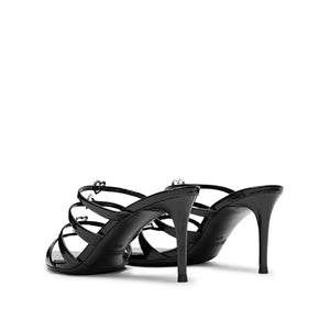 Black Strappy Heeled Pointy Mules