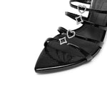 Load image into Gallery viewer, Black Strappy Heeled Pointy Mules
