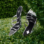 Load image into Gallery viewer, Black Strappy Heeled Pointy Mules
