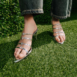 Load image into Gallery viewer, Black Strappy Heeled Pointy Mules
