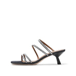 Load image into Gallery viewer, Denim Crystal Strappy Heeled Sandal Mule
