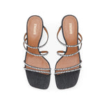 Load image into Gallery viewer, Denim Crystal Strappy Heeled Sandal Mule
