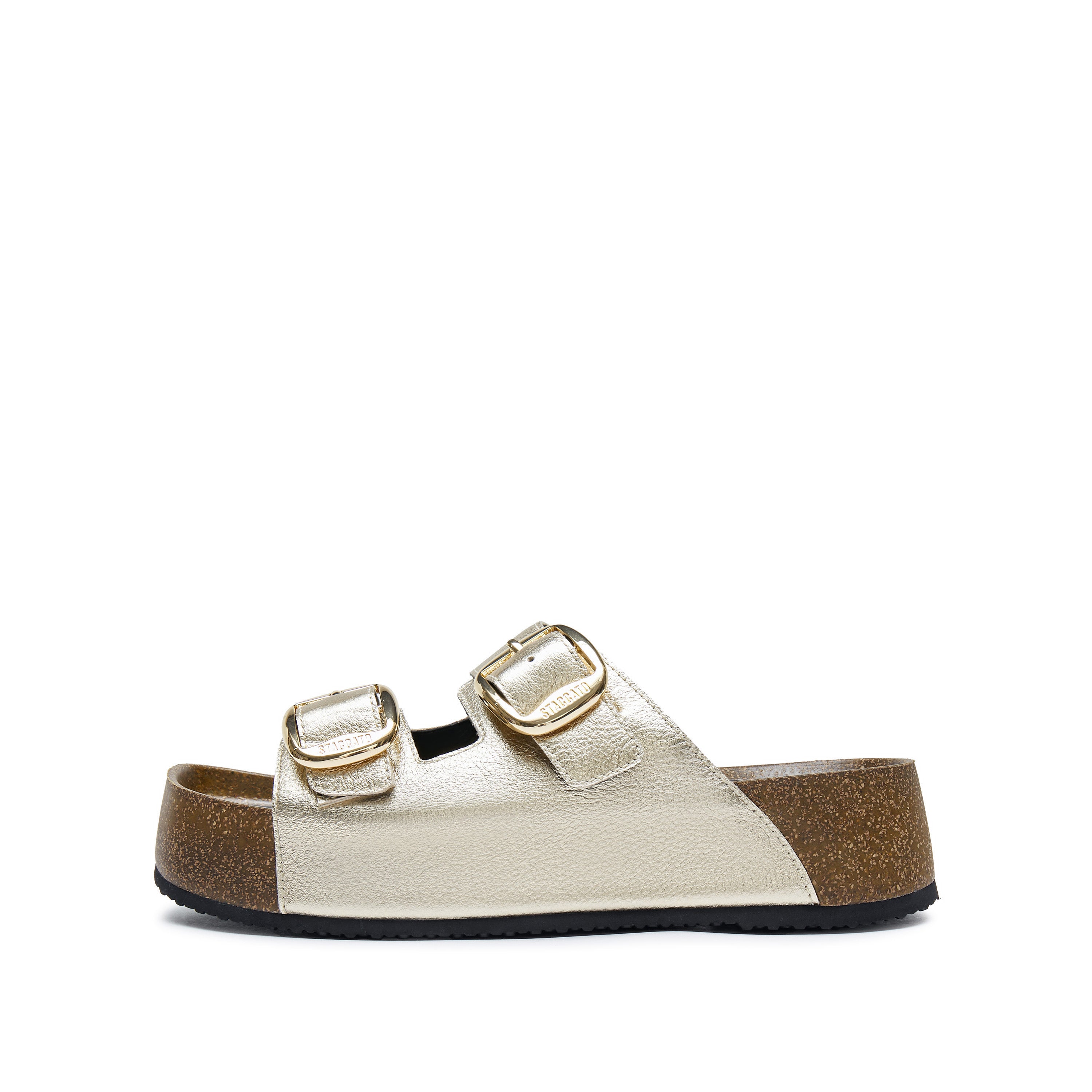 Light Gold Double strap Leather Sandals