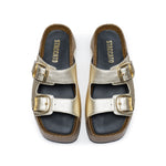 Load image into Gallery viewer, Light Gold Double strap Leather Sandals
