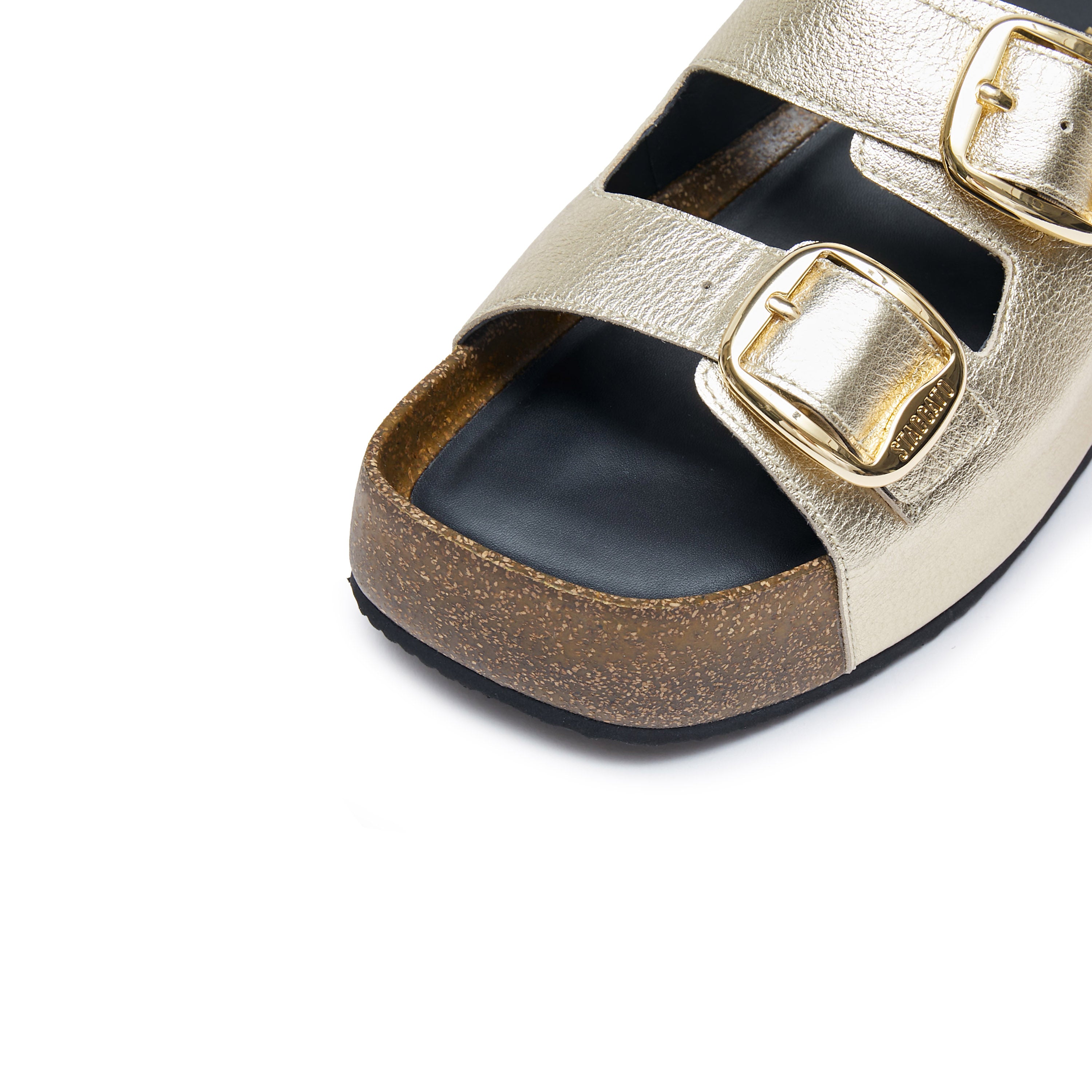 Light Gold Double strap Leather Sandals