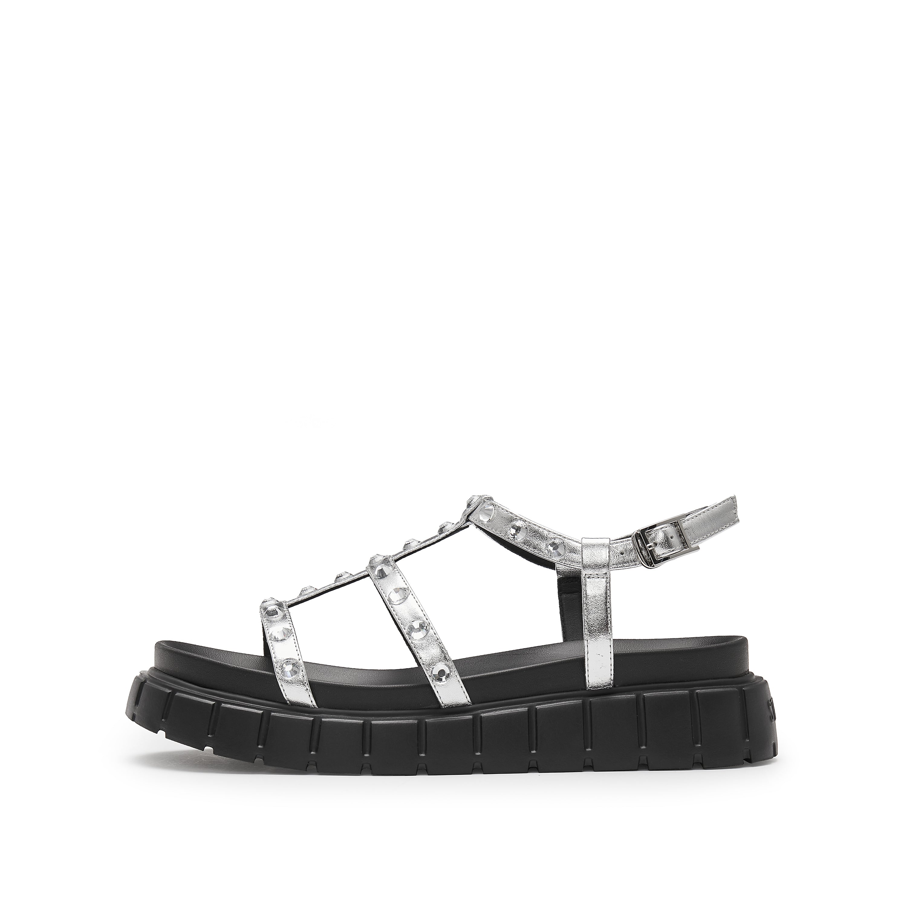 Metallic Crystal Embellished Multi Straps Sandals