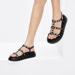 Load image into Gallery viewer, Metallic Crystal Embellished Multi Straps Sandals
