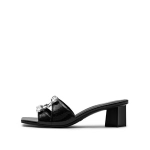 Black Crystal Buckle Heeled Sandals