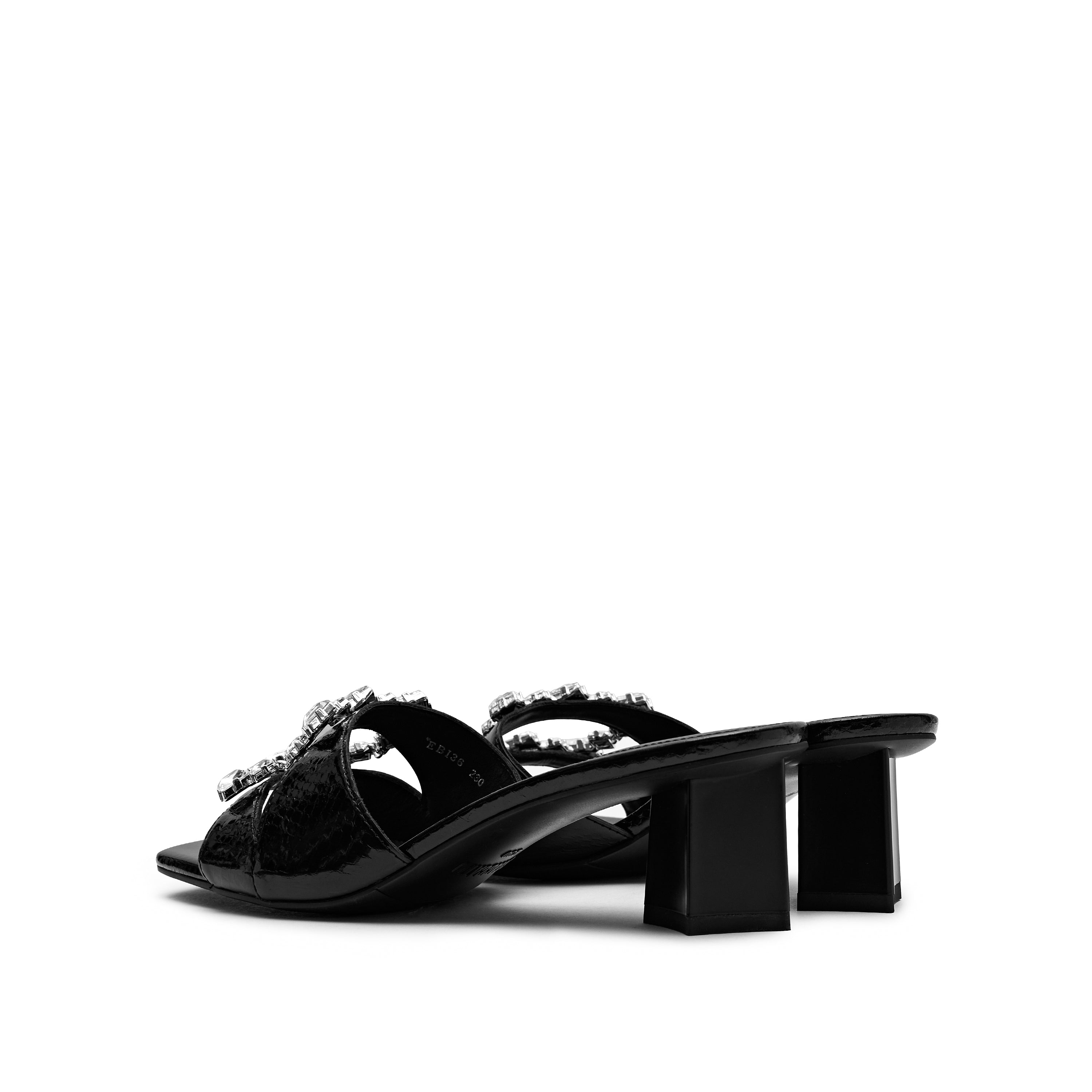 Black Crystal Buckle Heeled Sandals