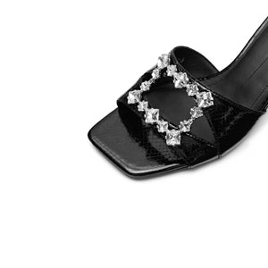 Black Crystal Buckle Heeled Sandals