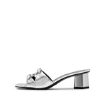 Load image into Gallery viewer, Silver Crystal Buckle Heeled Sandals
