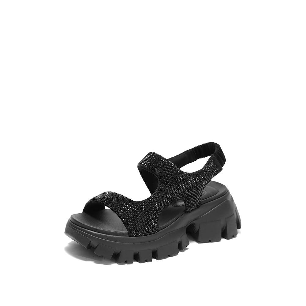 Black Crystal-embellished Sporty Sandals