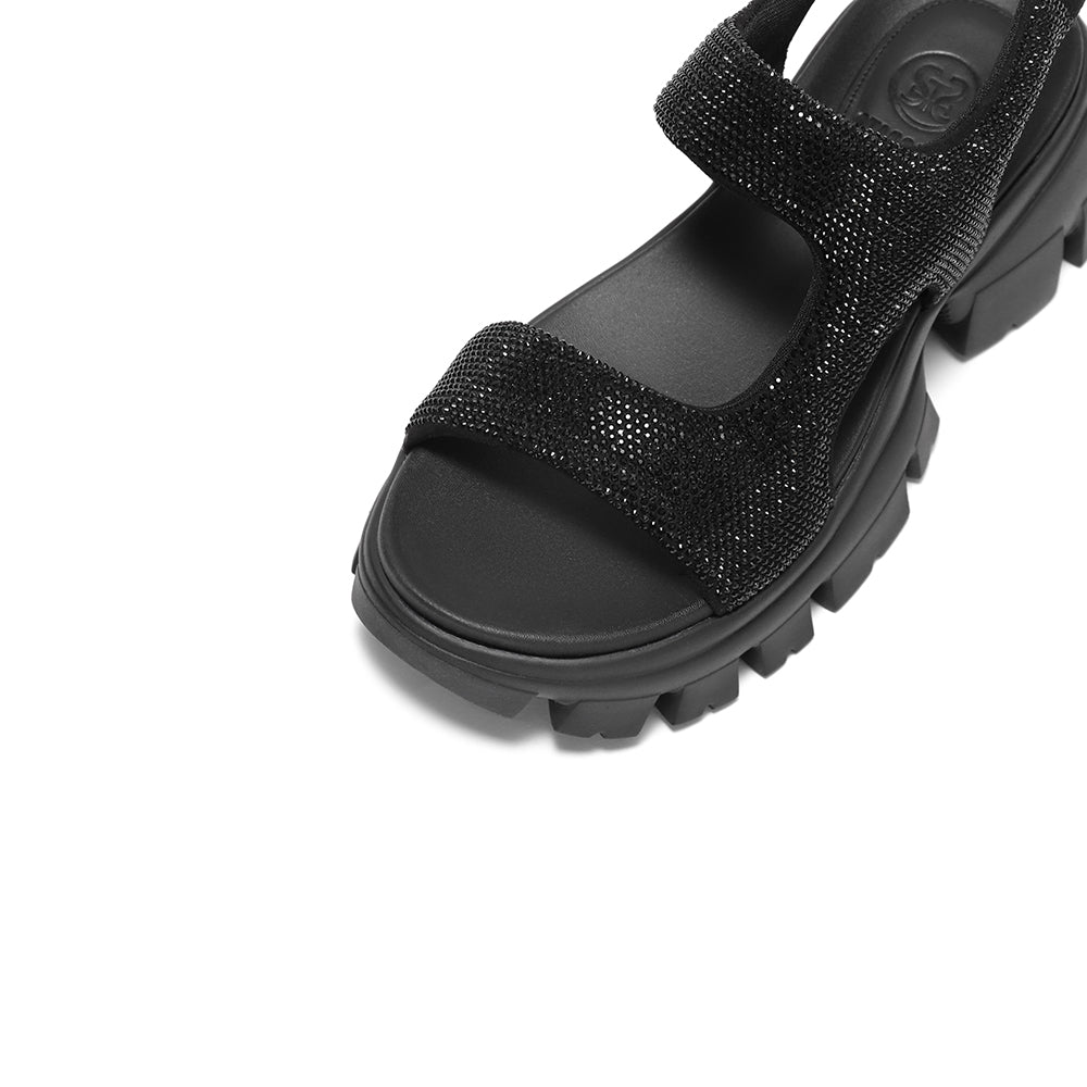 Black Crystal-embellished Sporty Sandals