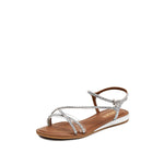 Load image into Gallery viewer, Silver Crystal Cross Strap Flat Sandals
