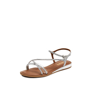 Silver Crystal Cross Strap Flat Sandals