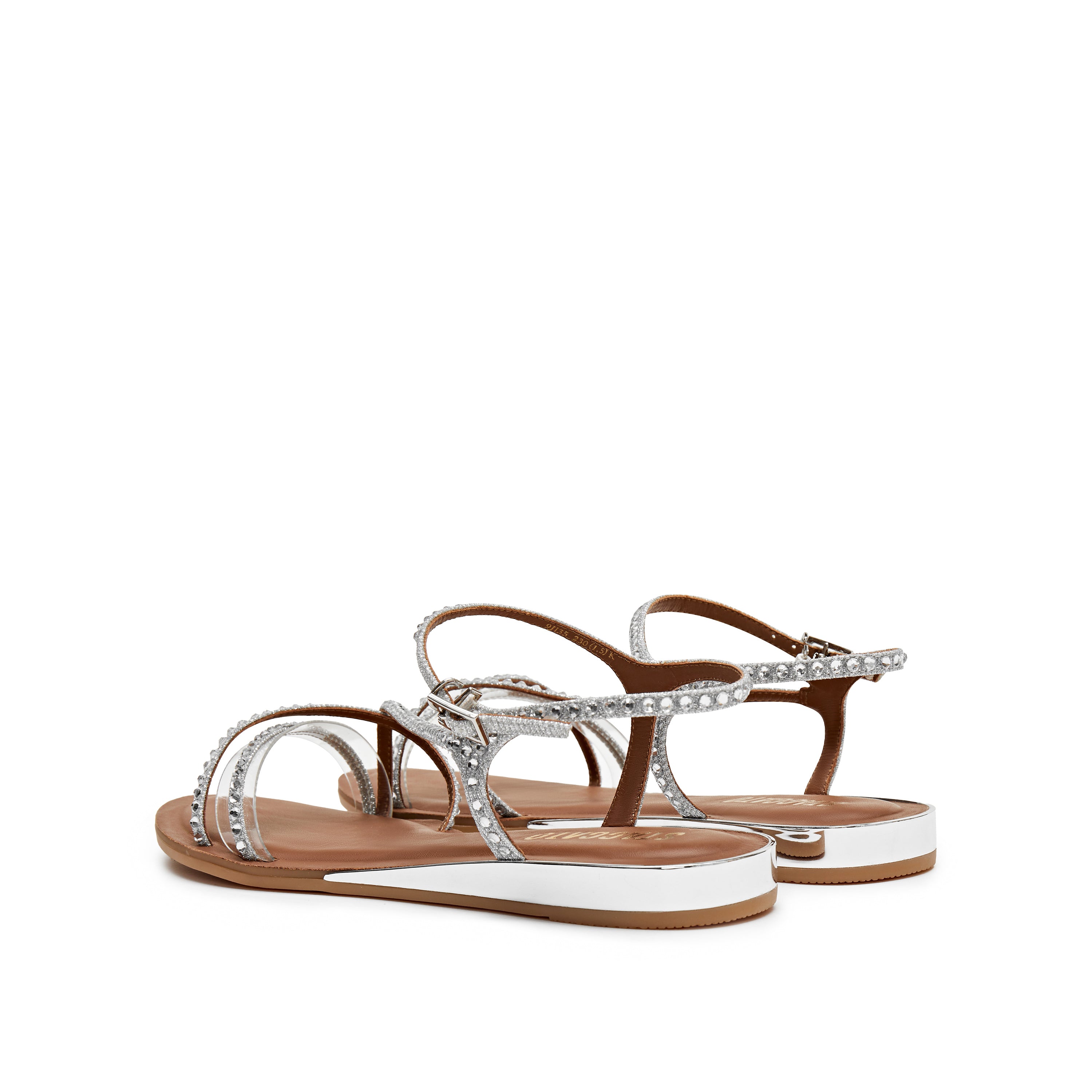 Silver Crystal Cross Strap Flat Sandals