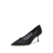 Black Mesh Crystal Pointy Pumps