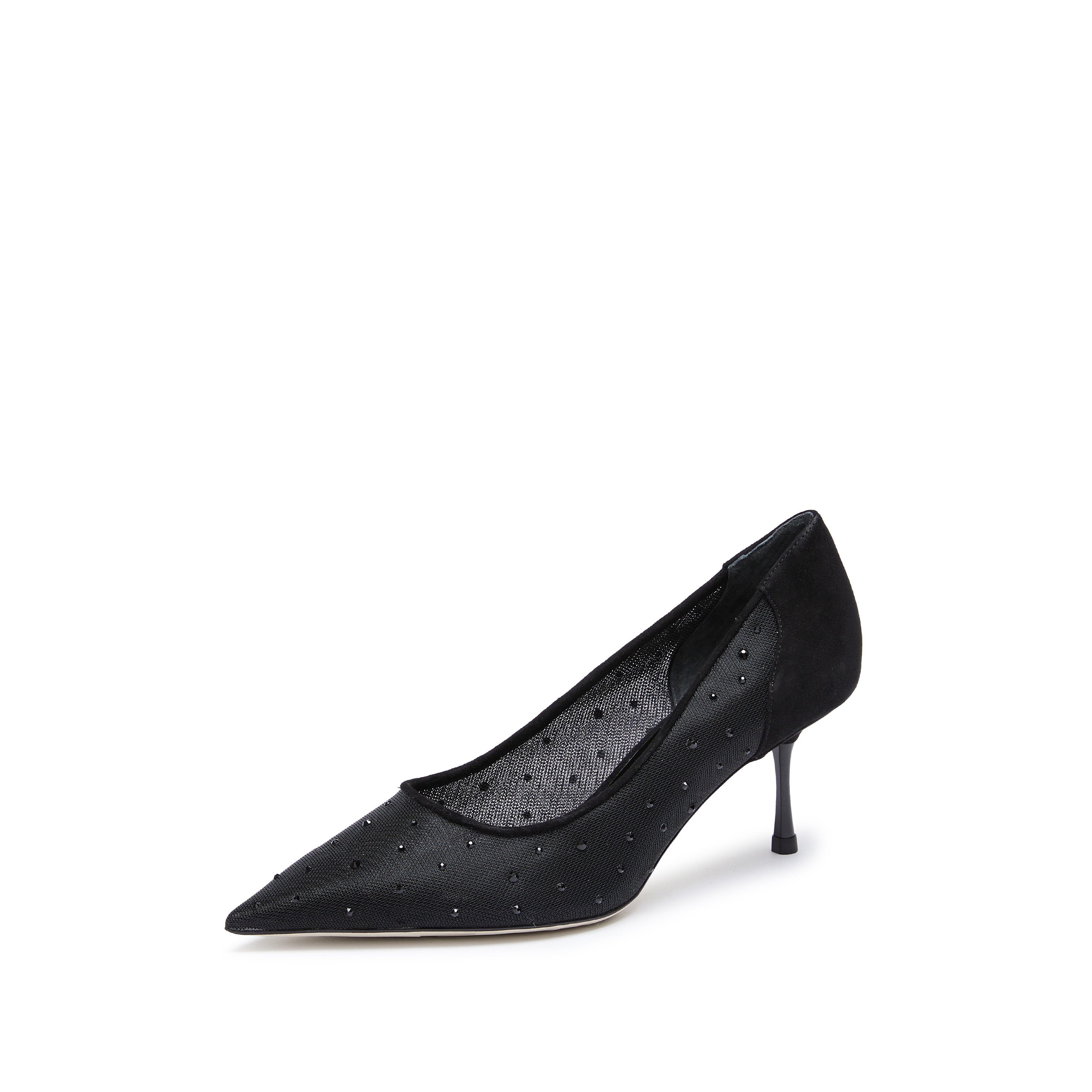 Black Mesh Crystal Pointy Pumps