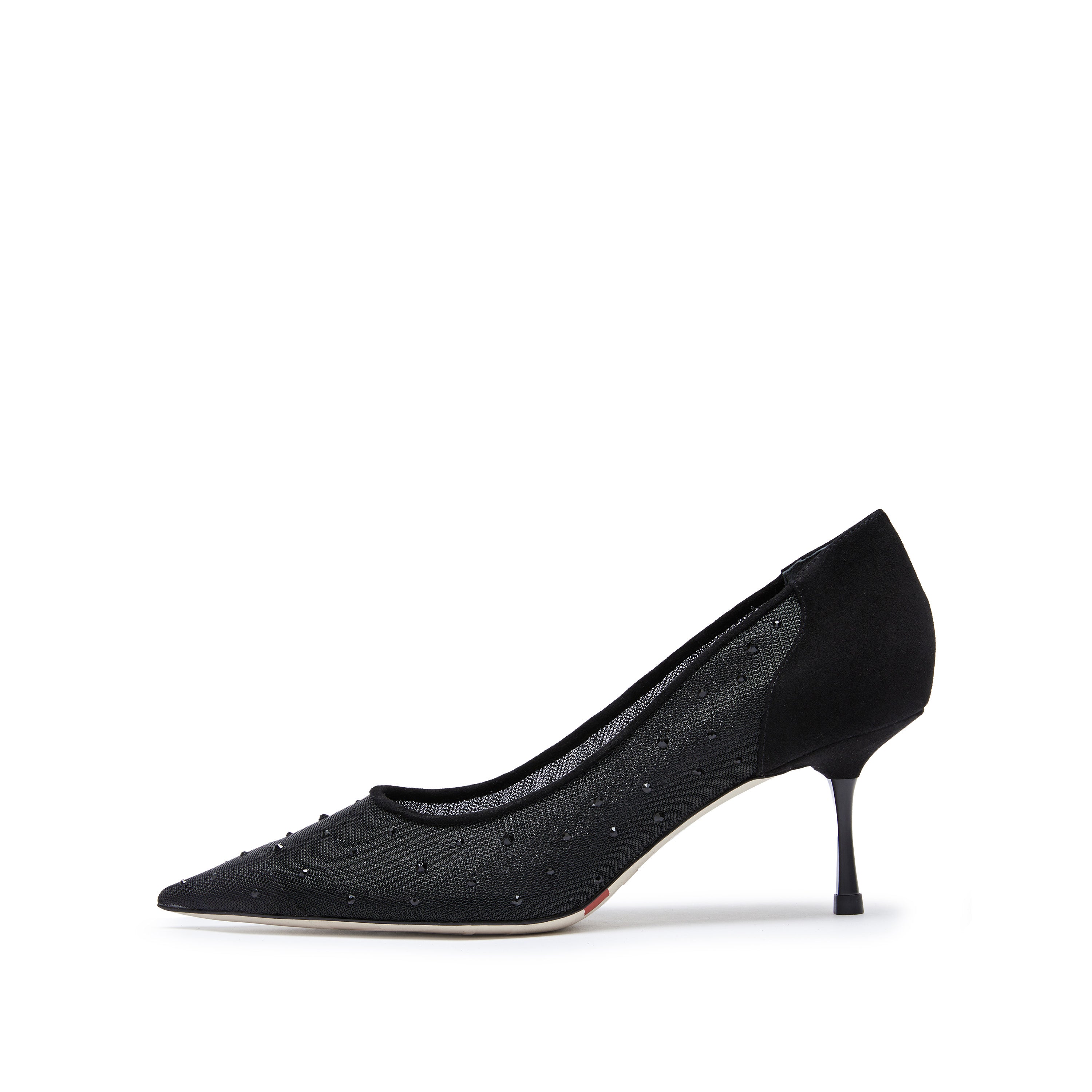 Black Mesh Crystal Pointy Pumps