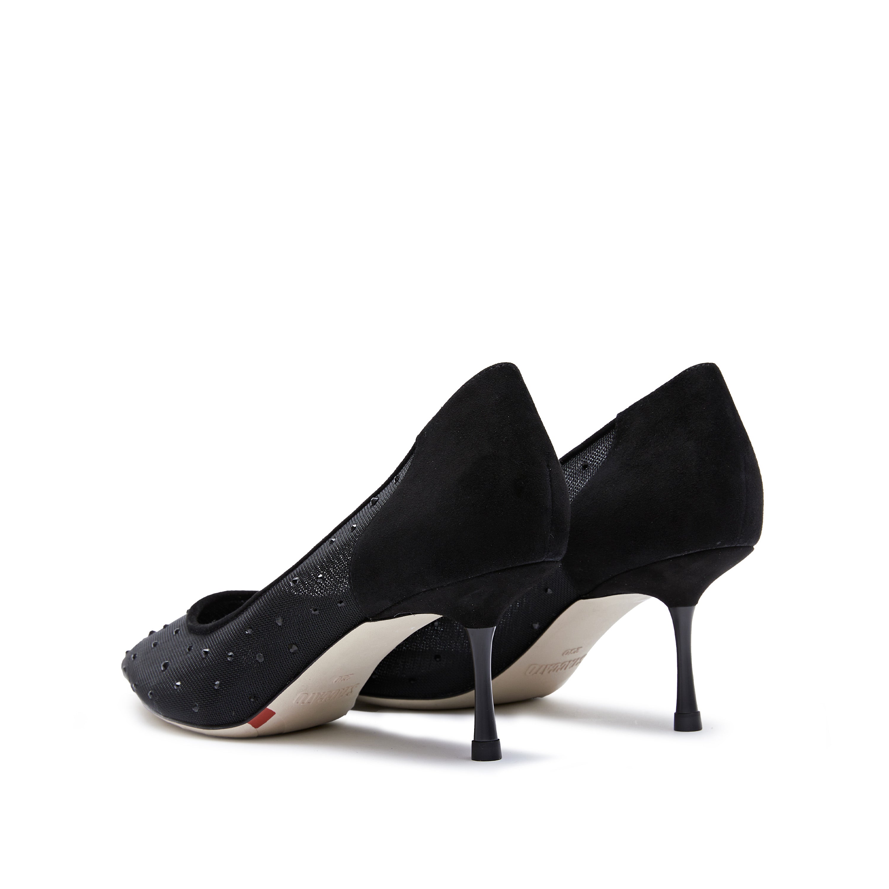 Black Mesh Crystal Pointy Pumps