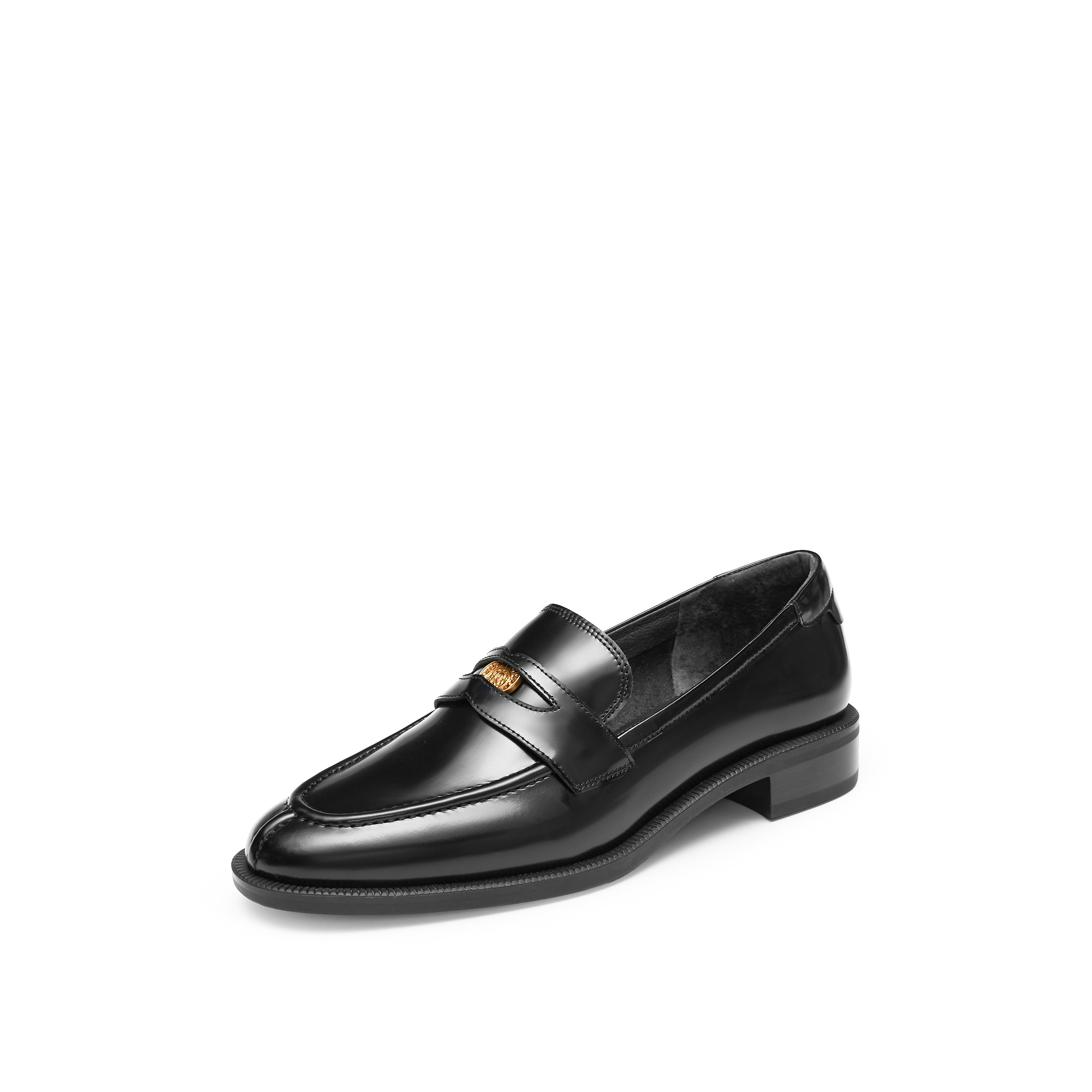 Black Signature Golden Leaf Penny Loafers