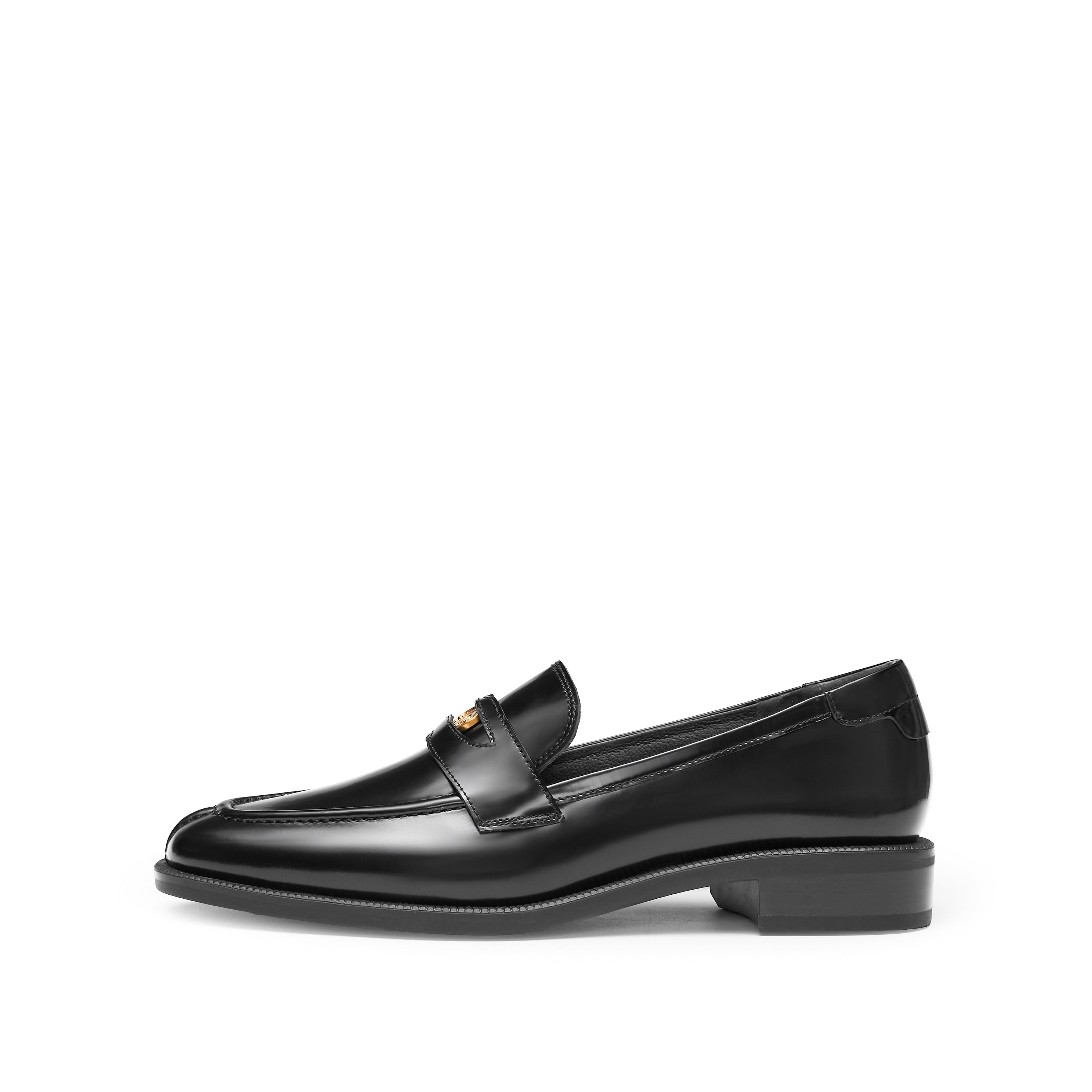 Black Signature Golden Leaf Penny Loafers