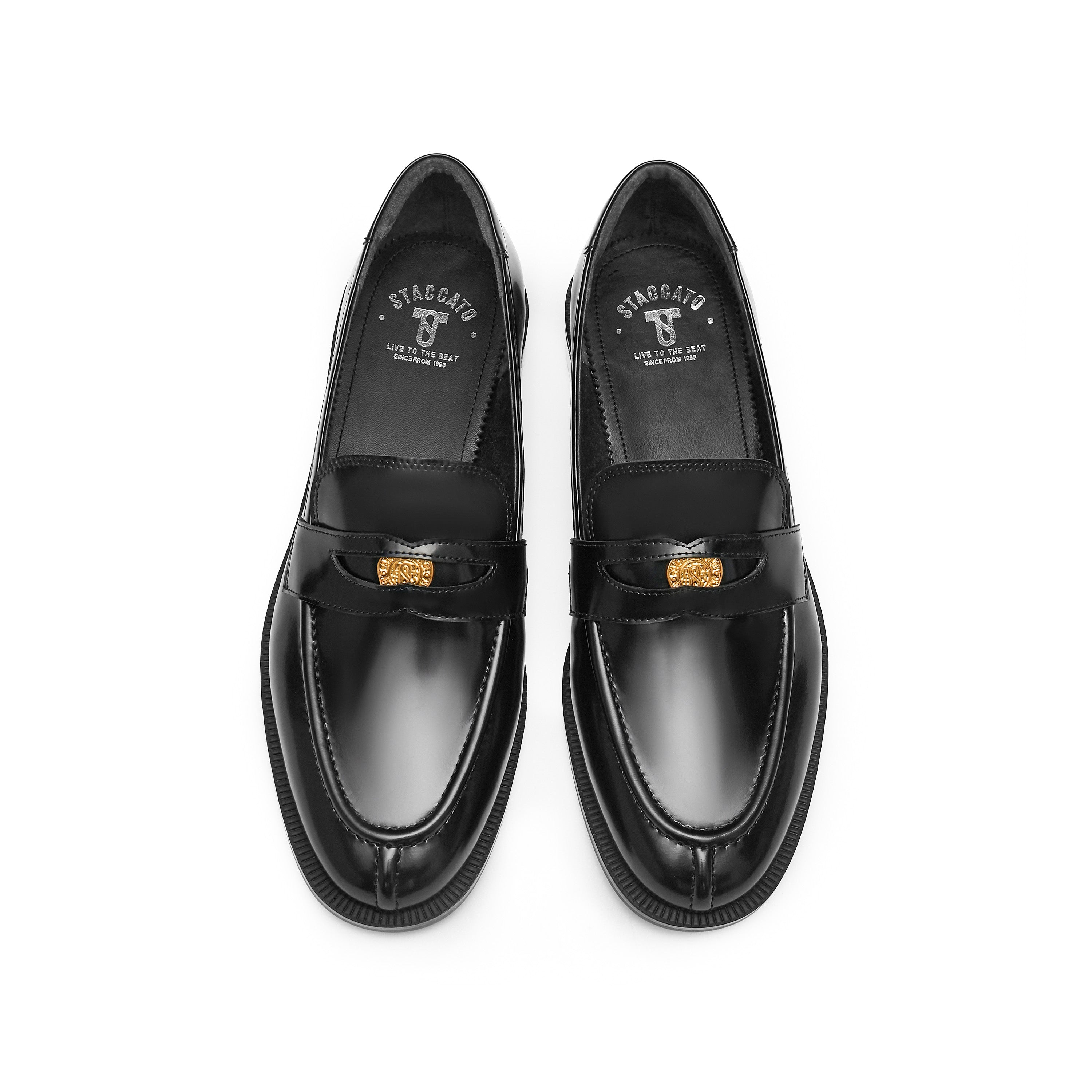 Black Signature Golden Leaf Penny Loafers