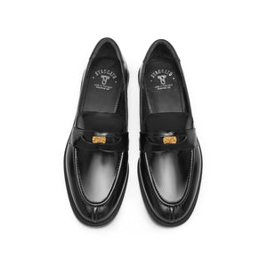 Black Signature Golden Leaf Penny Loafers