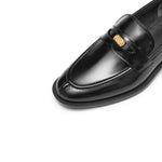 Load image into Gallery viewer, Black Signature Golden Leaf Penny Loafers
