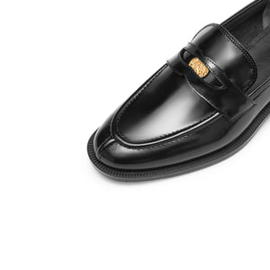 Black Signature Golden Leaf Penny Loafers