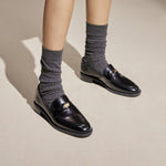 Load image into Gallery viewer, Black Signature Golden Leaf Penny Loafers
