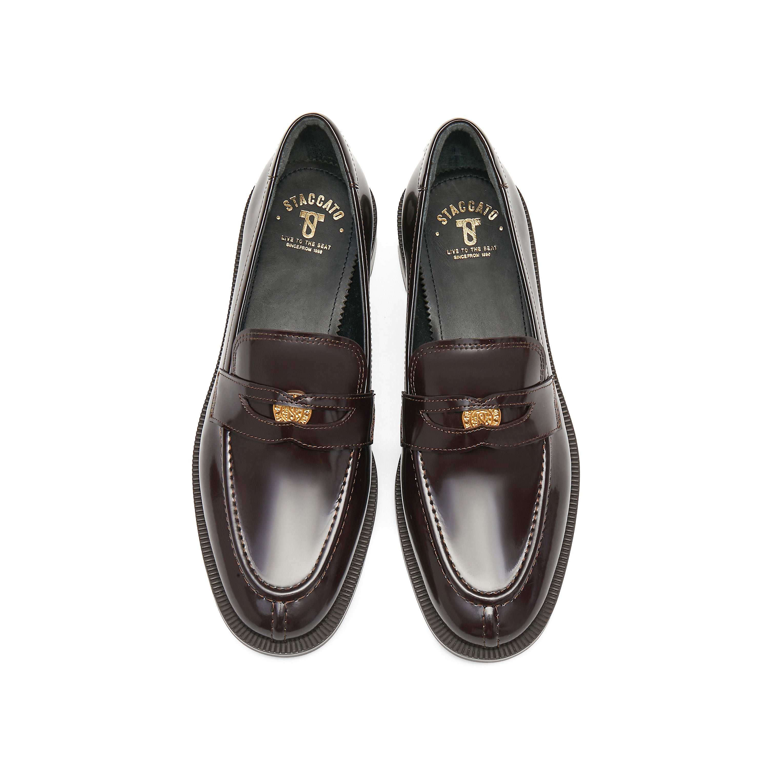 Brown Signature Golden Leaf Penny Loafers