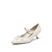 Beige Waxy Crystal Strap Mary Jane Pumps