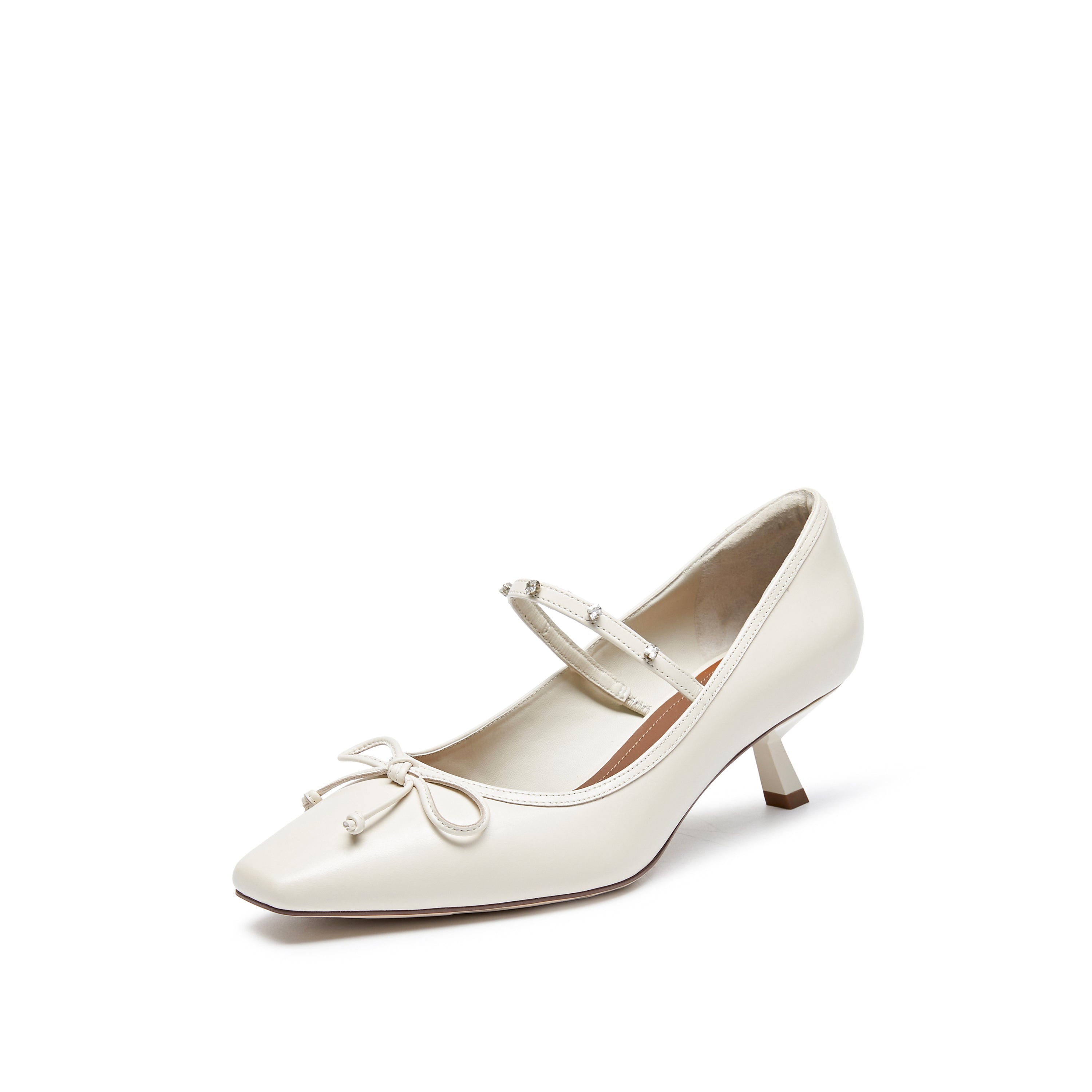 Beige Waxy Crystal Strap Mary Jane Pumps