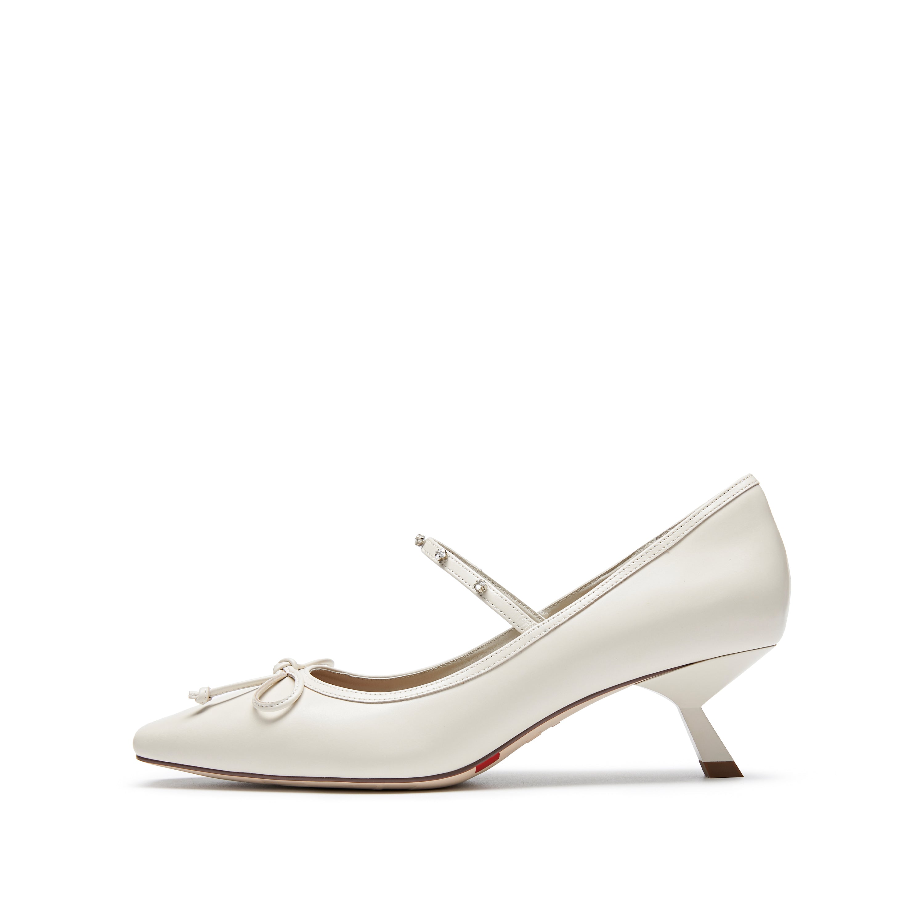 Beige Waxy Crystal Strap Mary Jane Pumps