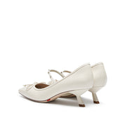 Beige Waxy Crystal Strap Mary Jane Pumps