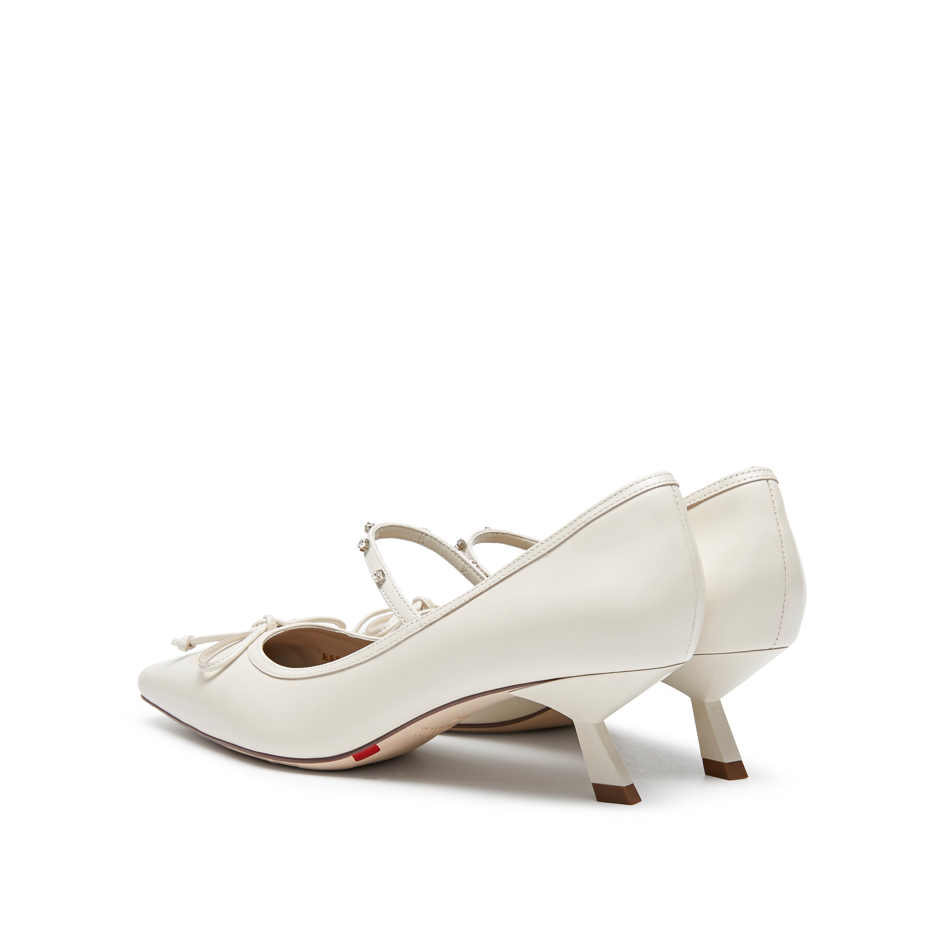 Beige Waxy Crystal Strap Mary Jane Pumps