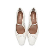 Beige Waxy Crystal Strap Mary Jane Pumps