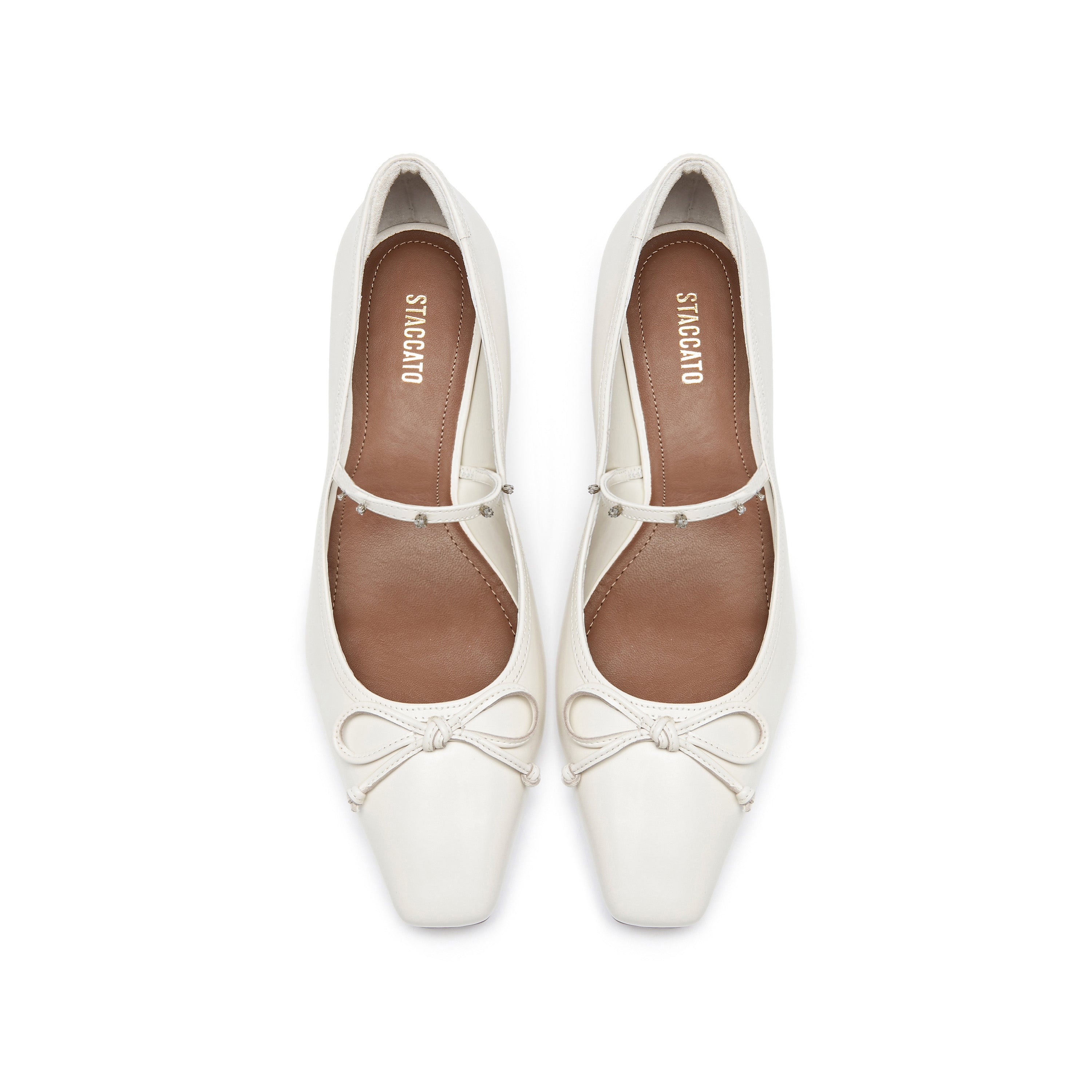 Beige Waxy Crystal Strap Mary Jane Pumps