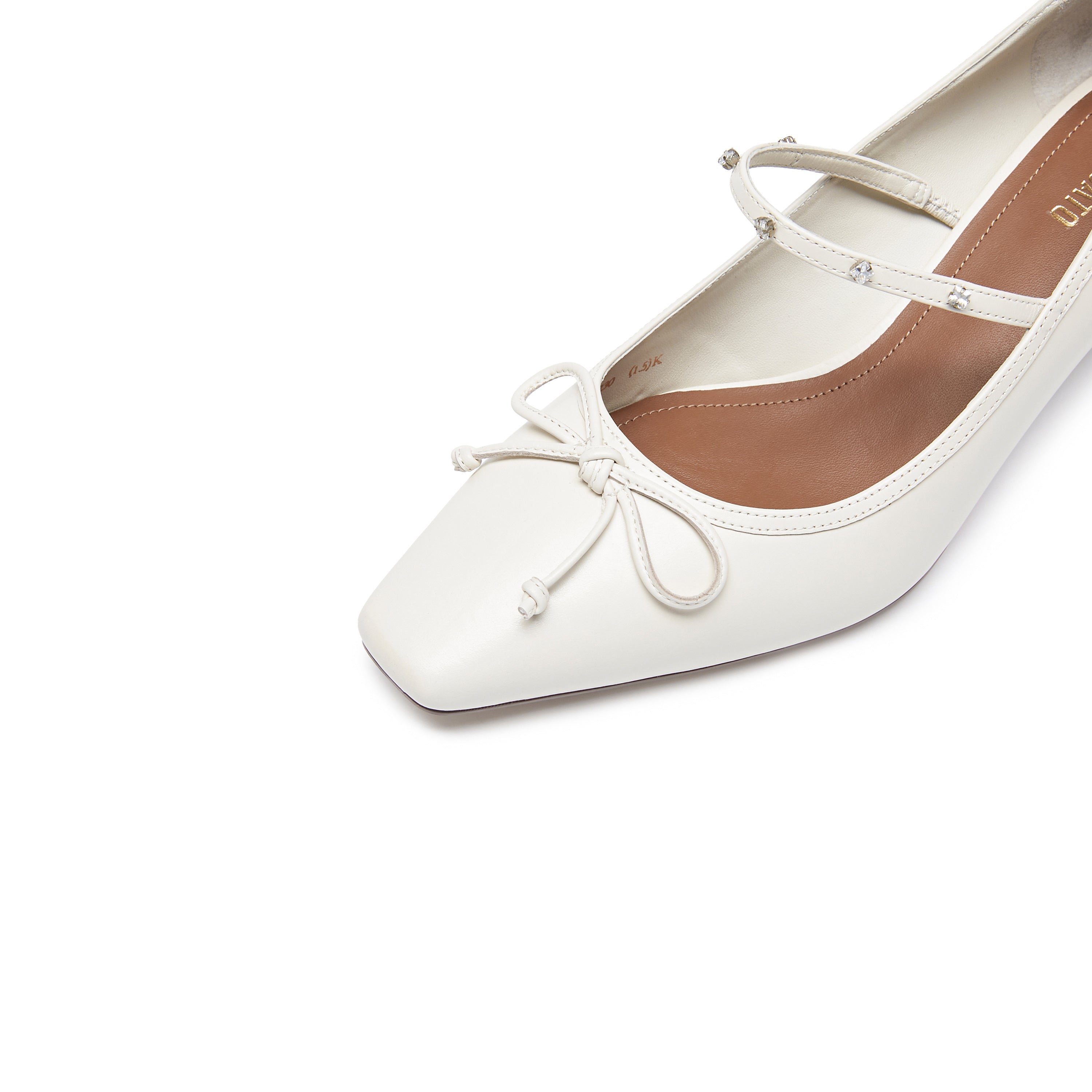 Beige Waxy Crystal Strap Mary Jane Pumps